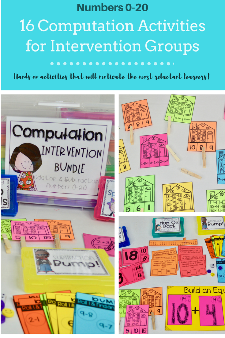 math interventions - addition games - subtraction games - numbers 0-20 addition and subtraction - math intervention activities