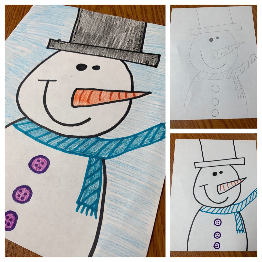 Snowman Activities - snowman directed drawing activities for elementary students or kids.
