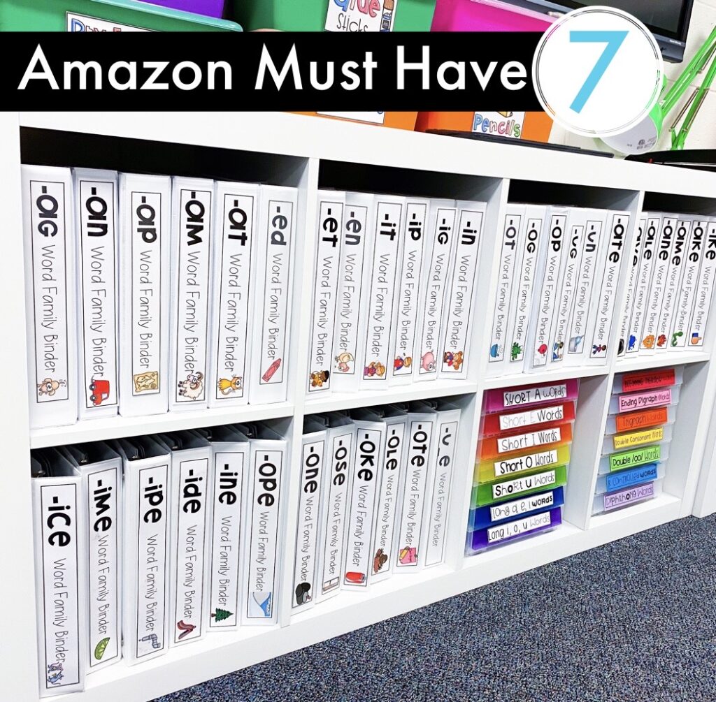 Amazon Classroom Must Have - White bookshelves for classroom storage.